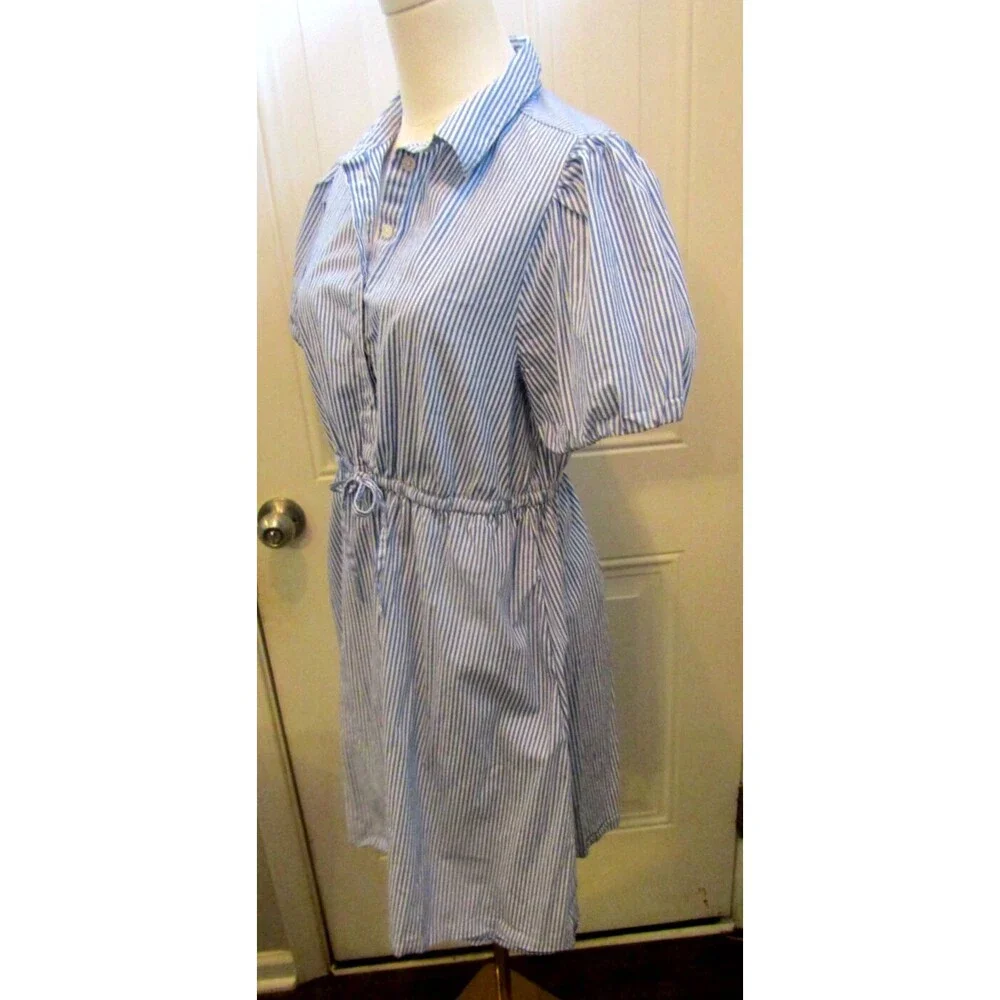 J.Crew Factory Mini Dress Blue White Striped Collar Draw String Waist Size 8